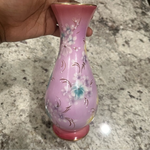 Hand Painted Porcelain Vase Made In Portugal Pink Floral Easter Home Decor - Picture 2 of 7
